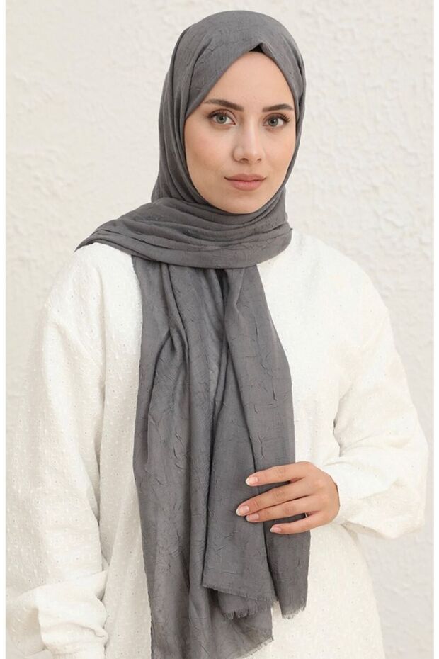 Dark Grey Bamboo Crushed Shawl - Lightweight & Soft
