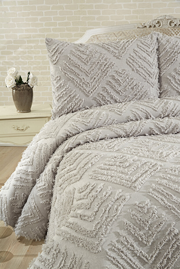 Double 3-Piece Grey Textured Pique Set