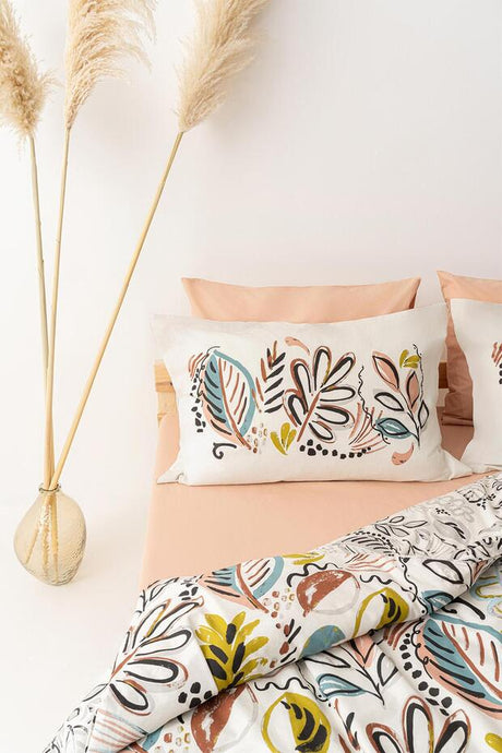 Gloria 100% Cotton Double Duvet Cover Set - Vibrant Leaf Design