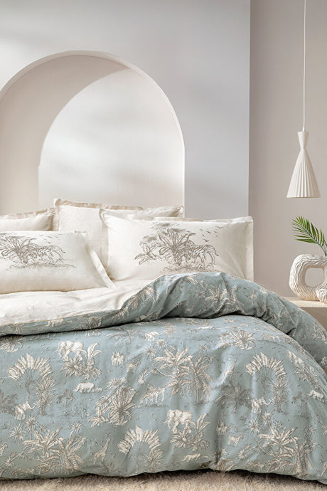 Aster Double Size Ranforce Duvet Cover Set - Sage Safari Print