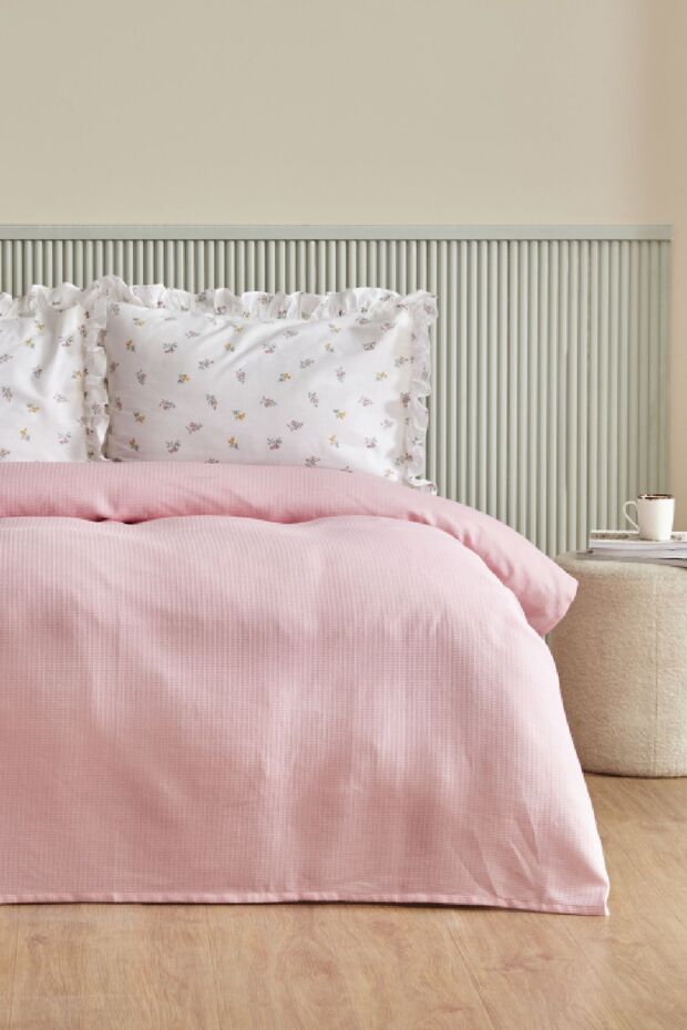 Lidya 100% Cotton Double Pike Set - Powder Pink with Ruffles