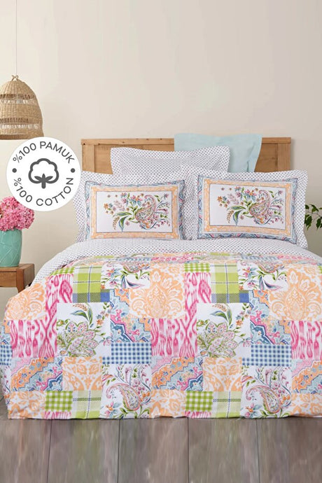 Dallias Fusya 100% Cotton Single Duvet Cover Set - Patchwork Design