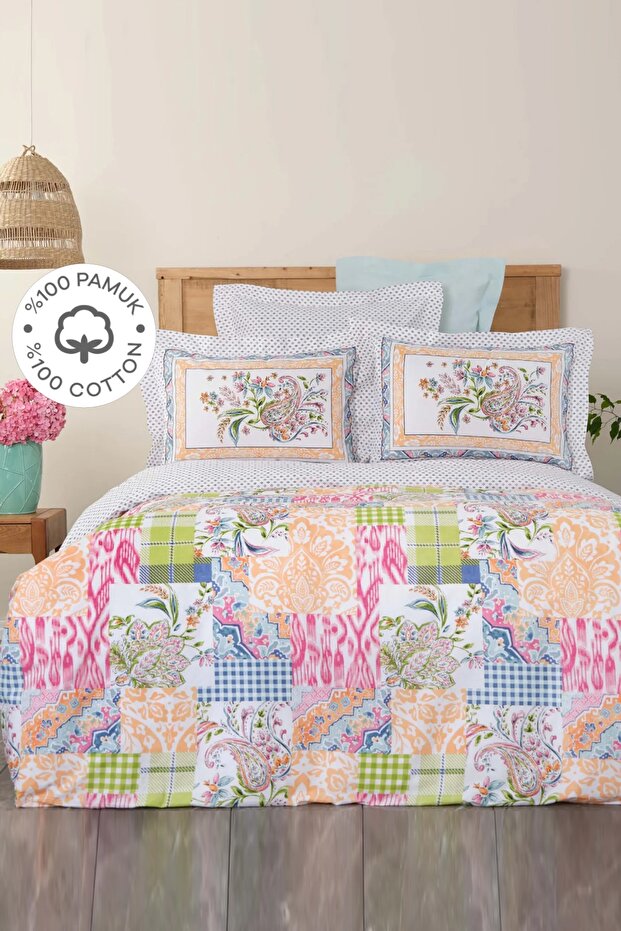 Dallias Fusya 100% Cotton Single Duvet Cover Set - Patchwork Design
