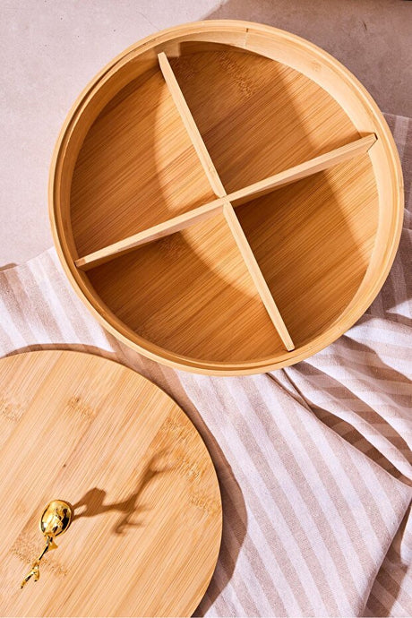 Bamboo 4-Compartment Fruit Box - Multi-Purpose Serving Organizer