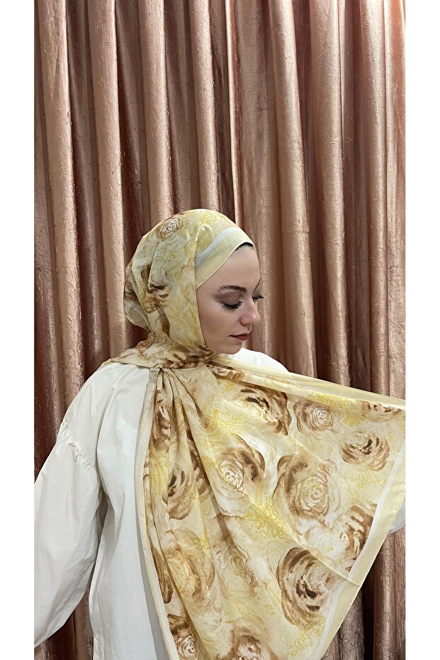 Rose Series Soft Cotton Shawl - Yellow Floral Pattern