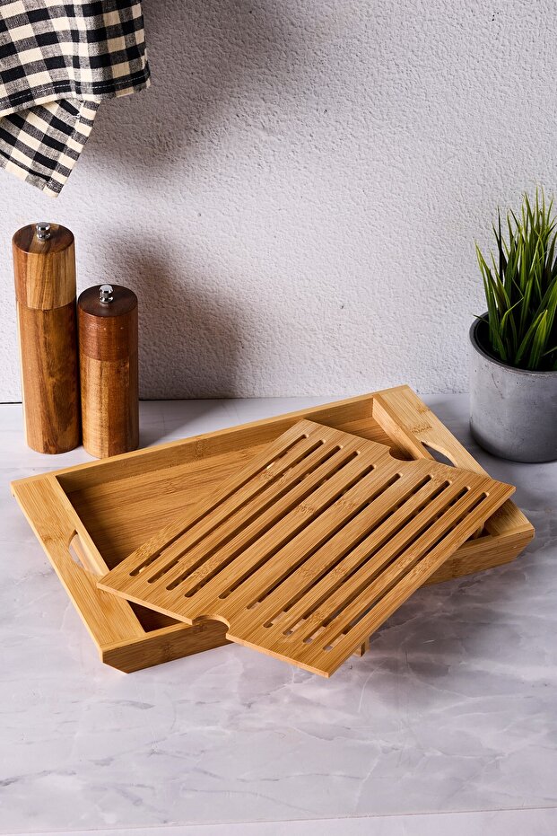 Bamboo Grated Cutting Board & Crumb Tray - 37 x 22 cm