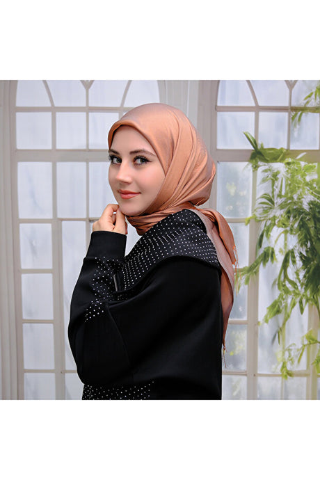 Silky Fringed Viscose Scarf - Taba