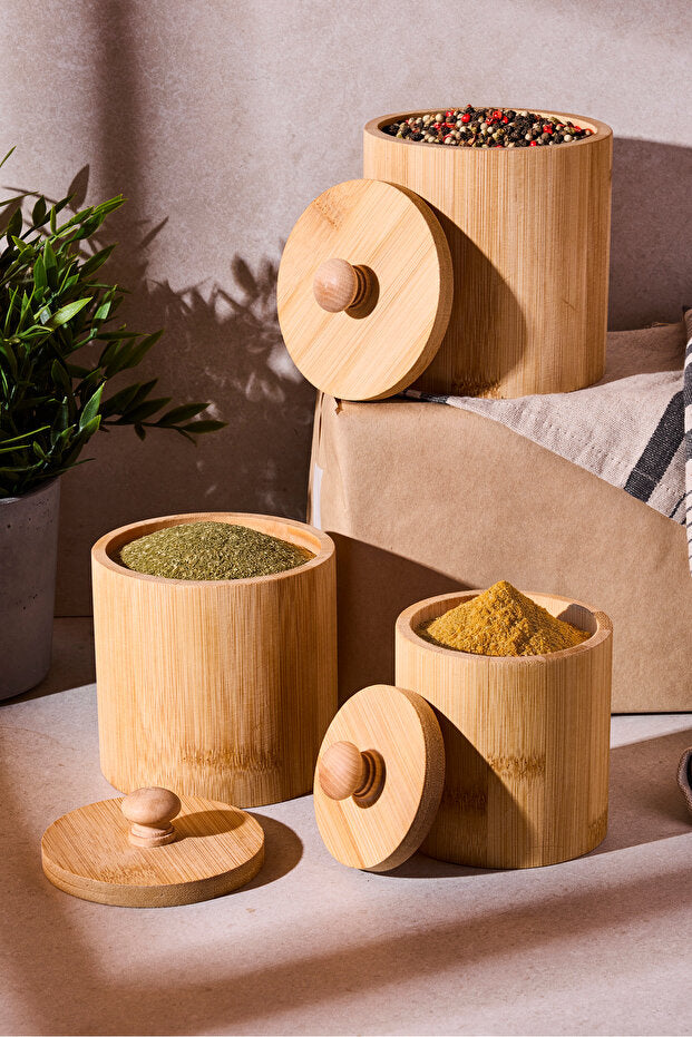 3-Piece Ergonomic Bamboo Storage Jar Set for Kitchen & Pantry