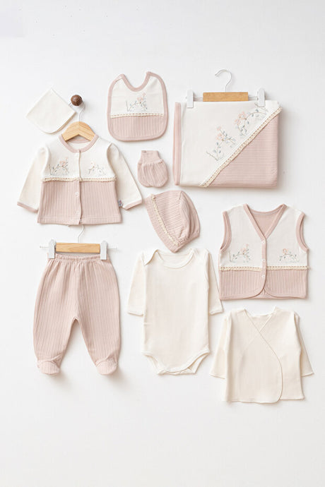 Newborn Baby Hospital Exit Set - 10-Piece Floral & Bird Embroidery (0-3 Months)