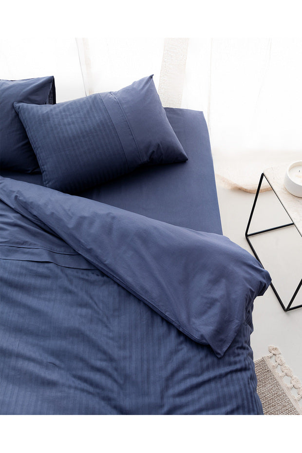 Adrien Double Striped Navy Blue Duvet Cover Set