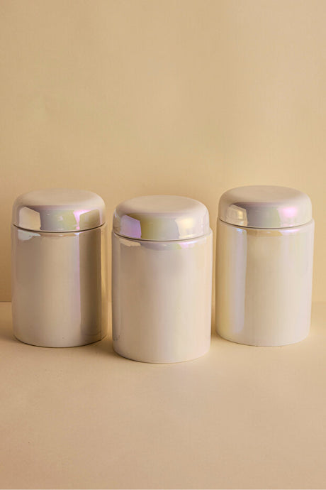 3-Piece Luster Porcelain Storage Jars with Ergonomic Lids