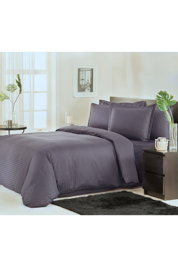 Line Double Satin Duvet Cover Set - 100% Cotton Anthracite