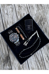 Men's Watch, Lighter, Rosary & Bracelets - 5-Piece Gift Set