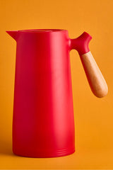Niva Nordic Bamboo Handle Glass Vacuum Thermos - 1000ml Red