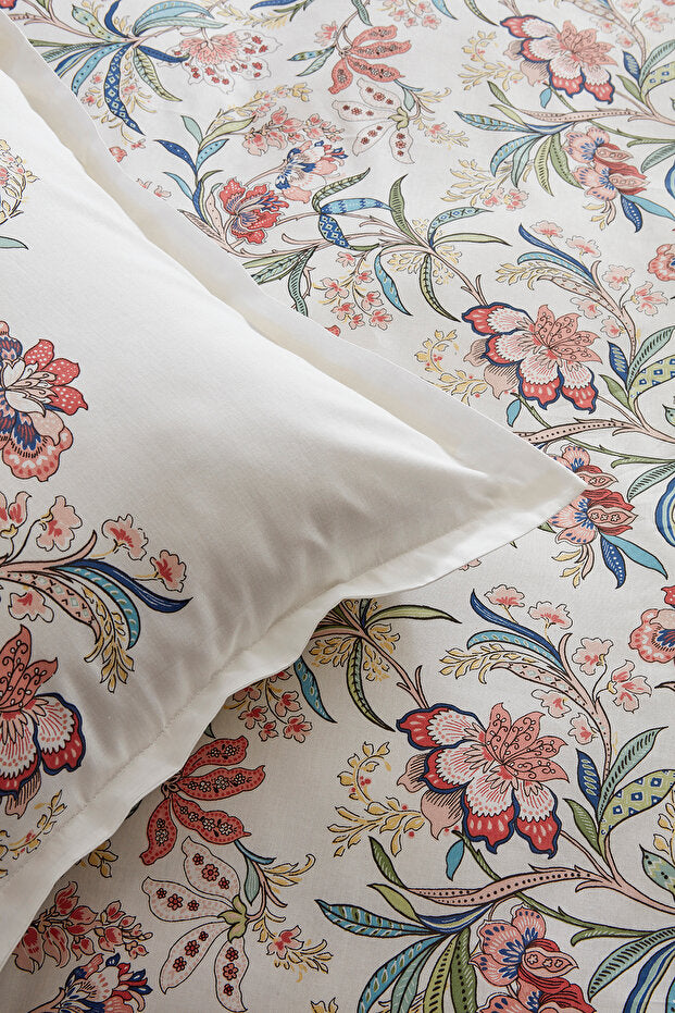 Indra 100% Baumwolle Doppelbett-Bettwäsche-Set – Blumenmuster Lachsfarben
