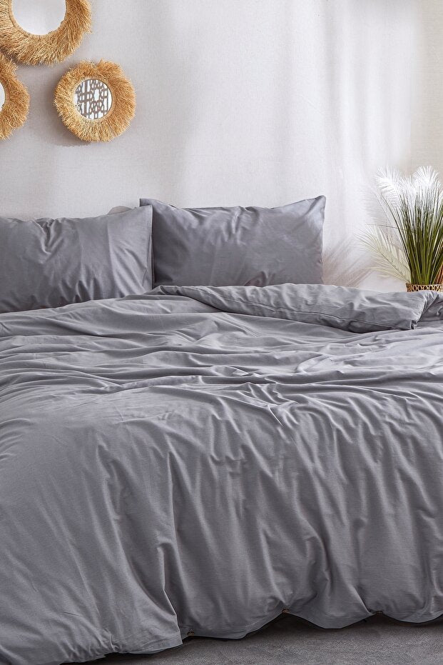 Grey 100% Cotton Double Duvet Cover Set