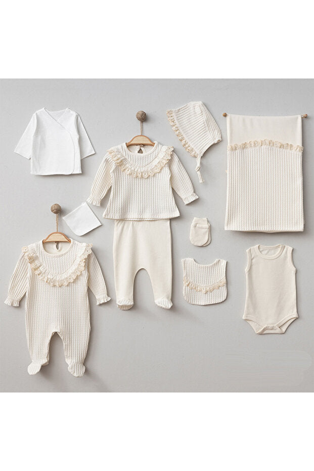 Newborn Girl 10-Piece Frilly Jacquard Hospital Exit Baby Set