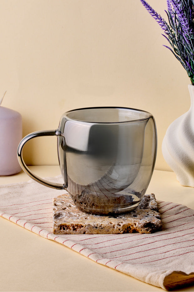 Smoked Double-Walled Glass Mug - 250ml Insulated Coffee Cup