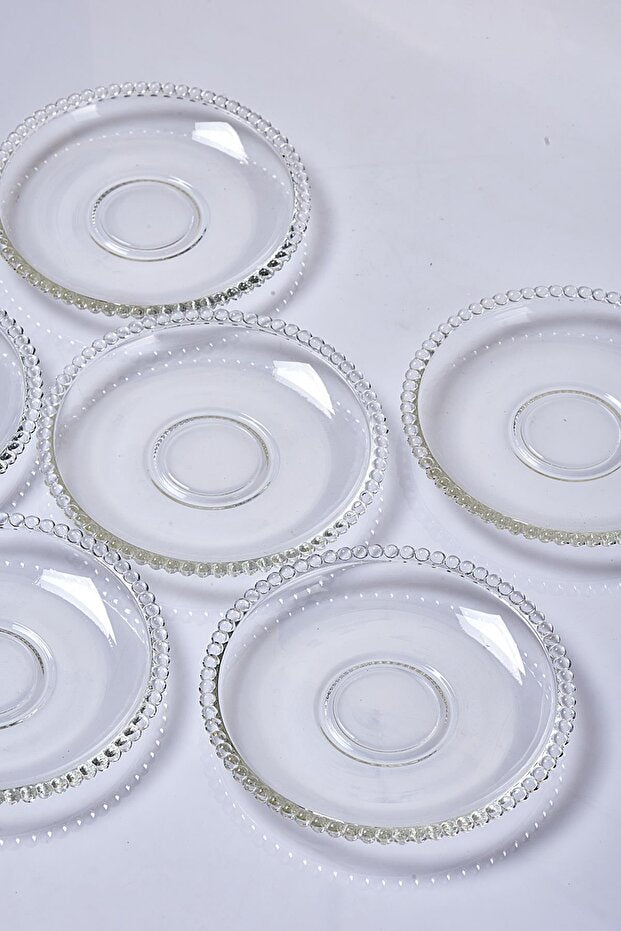 Girona 12cm Glass Tea Saucers - Set of 6 with Beaded Edge