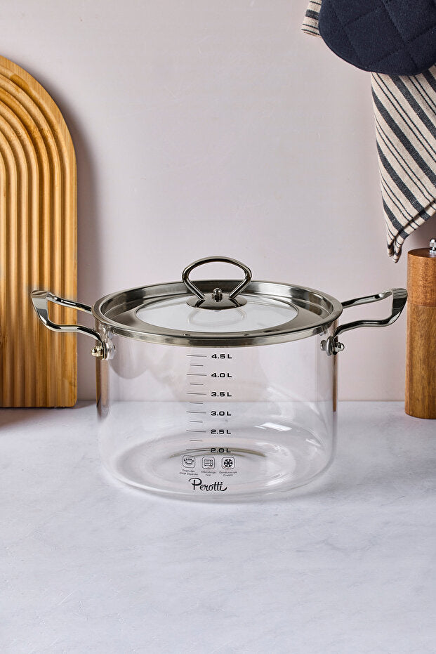 Versatile 4.5 L Glass Pot with Silver Lid and Measurement Marks