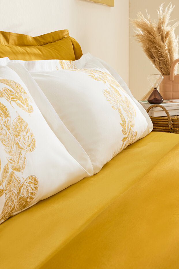 Orla 100% Cotton Double Duvet Cover Set - Yellow Pattern