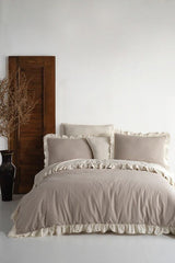 Ruffled 100% Cotton Double Duvet Cover Set - 200x220 cm