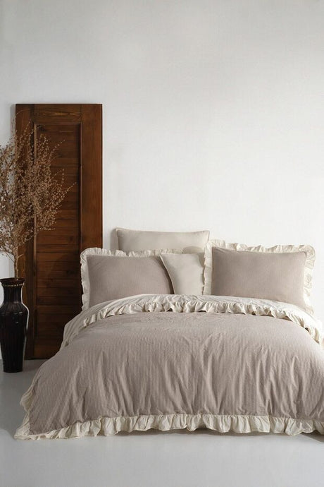 Ruffled 100% Cotton Double Duvet Cover Set - 200x220 cm
