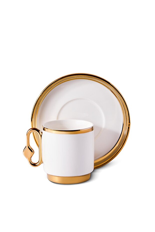 Gold Porcelain Coffee Cup & Saucer Set - 6 Person