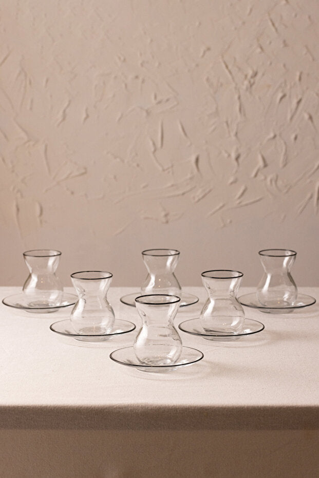 Rakle Premium Pure Black 12-Piece Turkish Tea Set - 140ml Each