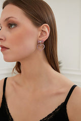 Pink Bow Heart Crystal Zircon Stone Earrings