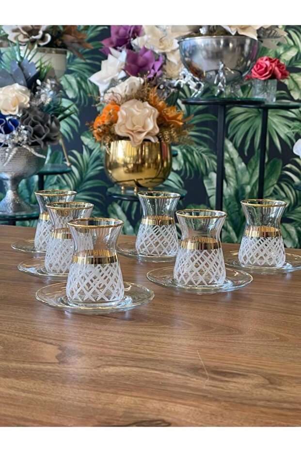 Pasabahce Premium Cut & Gilded 6-Person Modern Tea Set - Gift & Retail Ready