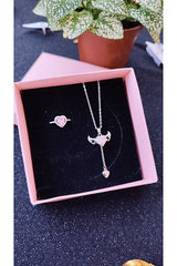 Steel Gold-Plated Heart Stone Necklace & Ring Set