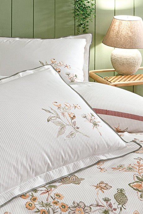 Imelda Double Duvet Cover Set - Sage Floral, 100% Cotton