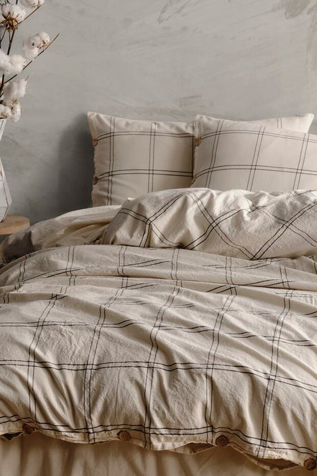 100% Cotton Washed Plaid Single Duvet Cover Set 160x220cm