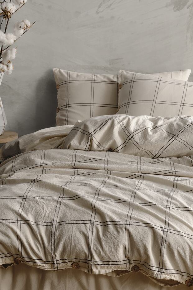 100% Cotton Washed Plaid Single Duvet Cover Set 160x220cm