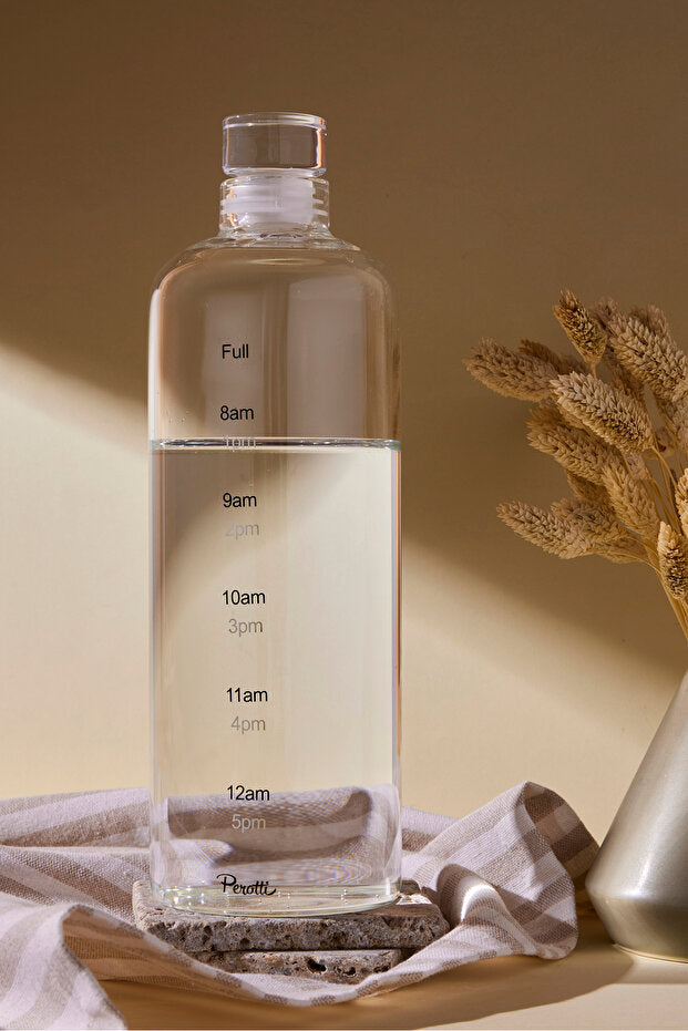 1000ml Borosilicate Glass Water Bottle - Time Marker Hydration