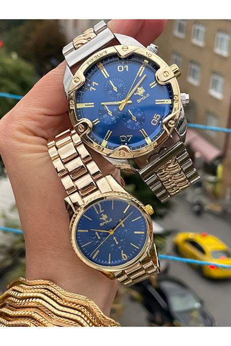 Elegant Couple Wristwatch Set - Gold & Two-Tone Metal Design
