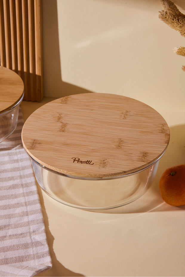 1300ml Round Glass Storage Jar with Airtight Bamboo Lid