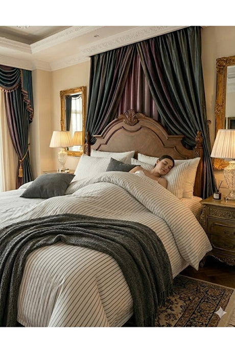 White Striped Natural Cotton Double Duvet Cover Set