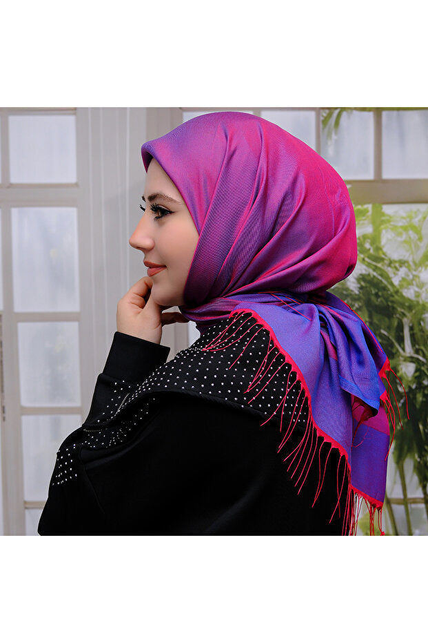 Silky Fringed Viscose Scarf Plum