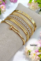 Non-Fading Gold 5-Piece Women's Bracelet Set - Elegant & Durable