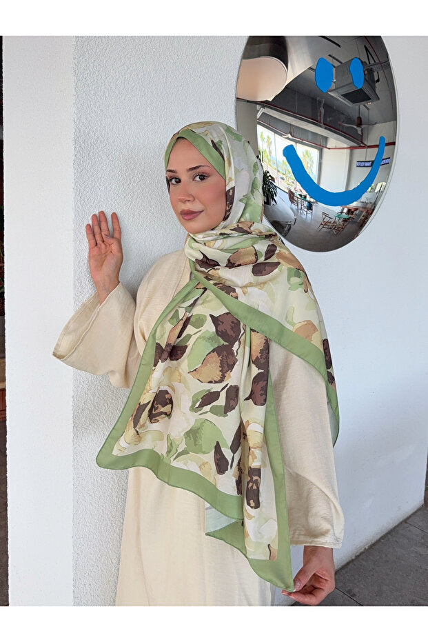Patterned Cotton Soft Shawl - Green & Brown