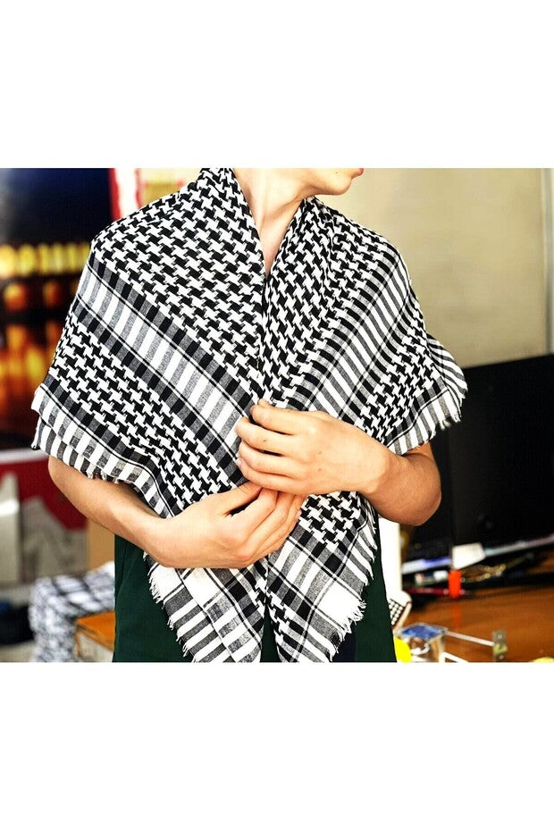 Unisex Keffiyeh Scarf - Black & White Plaid