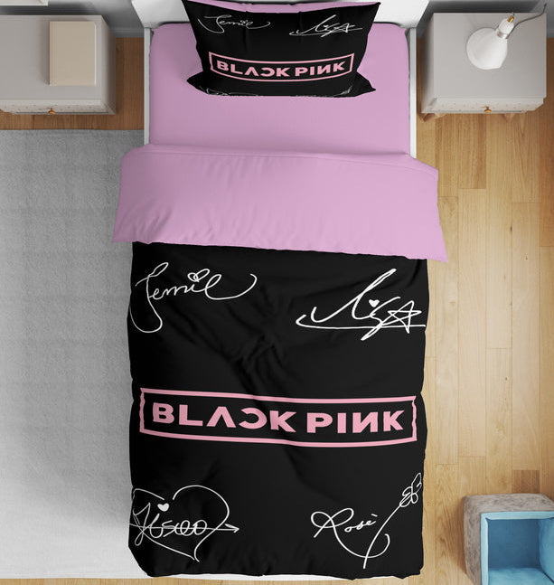 Black Pink Single Duvet Cover Set - 3D Digital Print