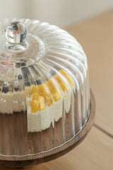 Acacia Wood & Glass Cake Dome with Stand - 25 cm