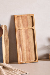 Elegant Acacia Wood Serving Tray with Partitions - 35x15 cm
