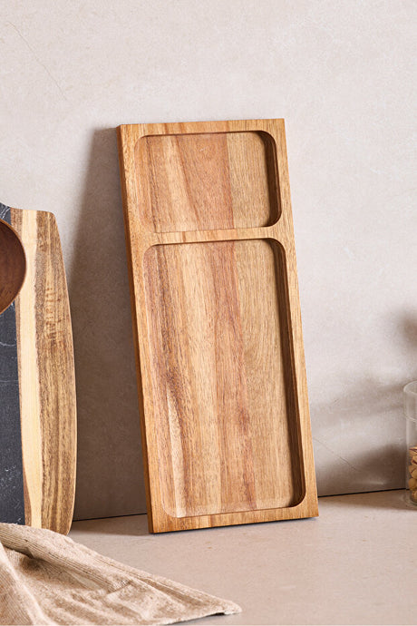 Elegant Acacia Wood Serving Tray with Partitions - 35x15 cm