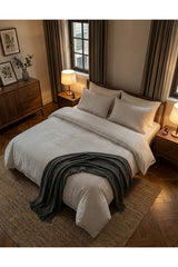 White Striped Natural Cotton Double Duvet Cover Set