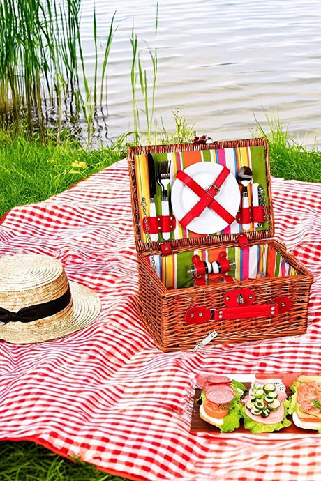 2-Person Wicker Picnic Basket with Insulated Lining & Accessories