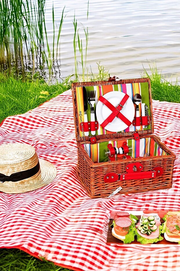 2-Person Wicker Picnic Basket with Insulated Lining & Accessories